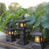 日式 宫灯太阳能石灯石雕石灯 石灯笼庭院摆件 中式 青石仿古石灯笼