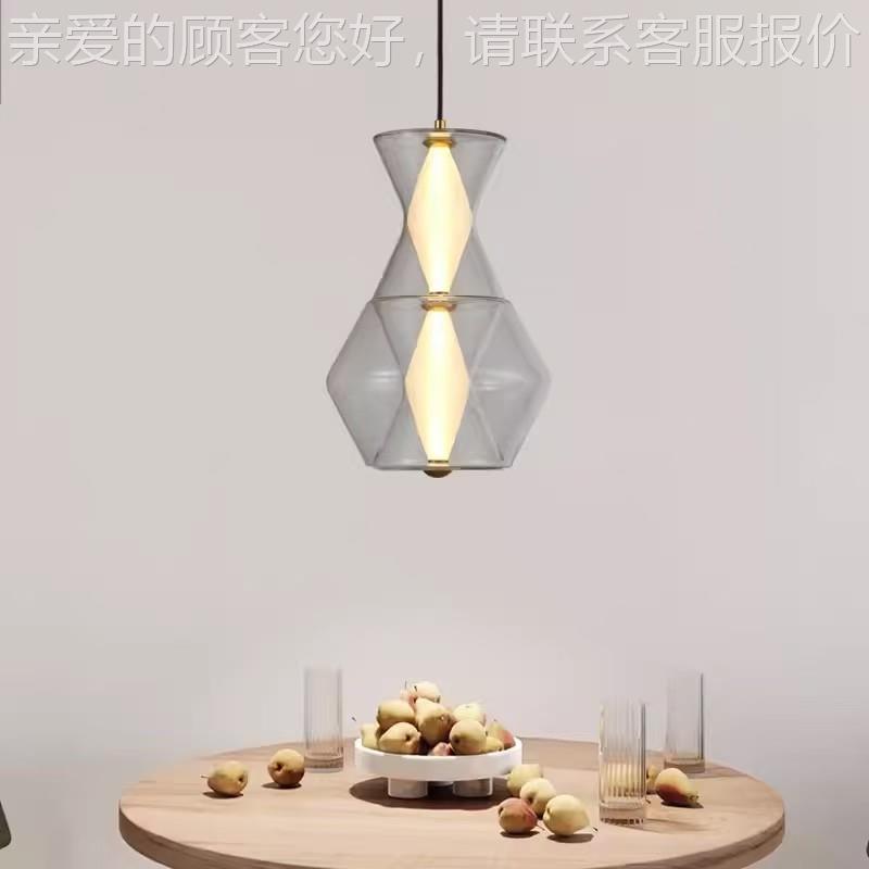北欧现代简约餐厅头吊灯透明玻饭厅吧台卧187室床酒店工程璃师设