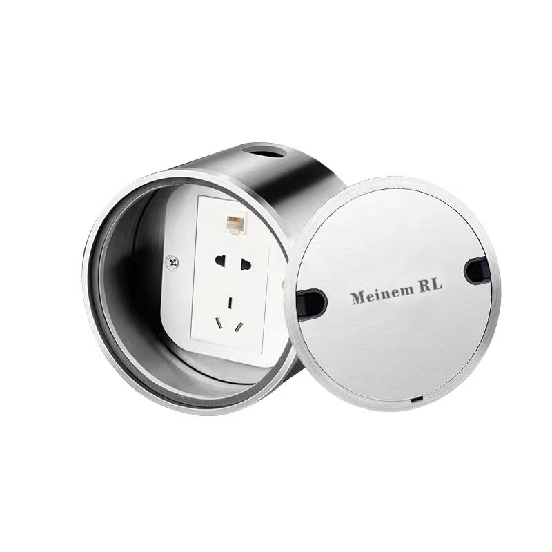 地插座隐形商场隐藏五孔网络出线口纯平地板插不锈钢防水圆形地插