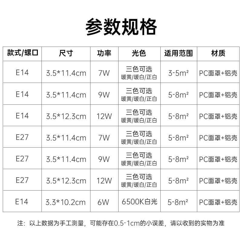 岁艺照明led尖i泡节能灯泡e14小螺口家用水晶灯吊灯光源高亮E27口