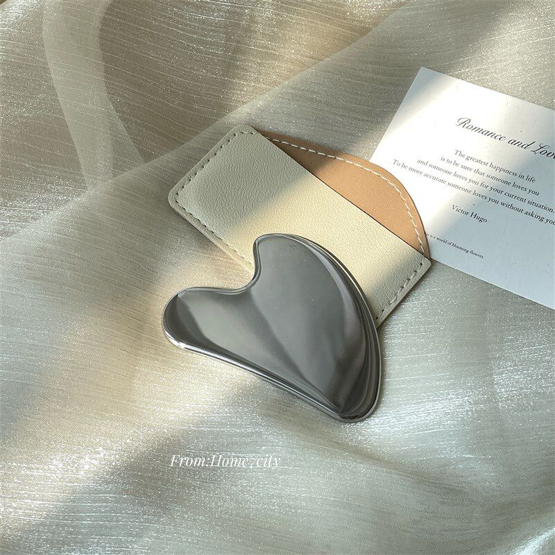 不锈钢刮痧板带保护套爱心形刮痧板面部美容刮板眼部提拉按摩棒