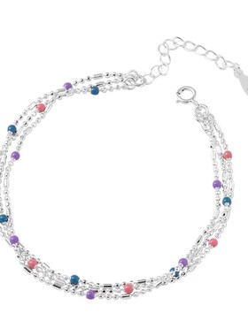 925纯银三层彩色豆豆圆珠链条手链女简约小巧彩虹滴油手环B6713