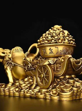 纯铜牛拉聚宝盆摆件金牛拉v车运财家居装饰品招财元宝旺市牛工艺