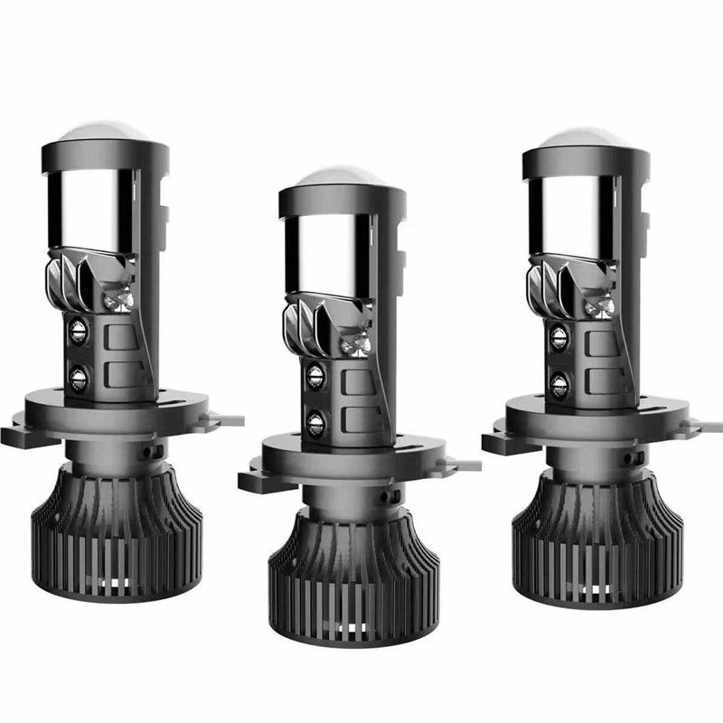 踏板摩托车UU125车灯超亮强光LED三爪H4双光透镜远近一体灯泡改装