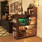 吧台桌子岛台中古风复古家用可伸缩客厅实木沙发边柜胡桃色隔断柜