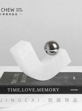 轻奢极简现代大理k石床头氛围样板间售楼处云石摆件装饰家具饰品