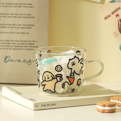 屋玻璃杯女高颜值带把手办公室水杯家用可爱2024新款牛奶杯子