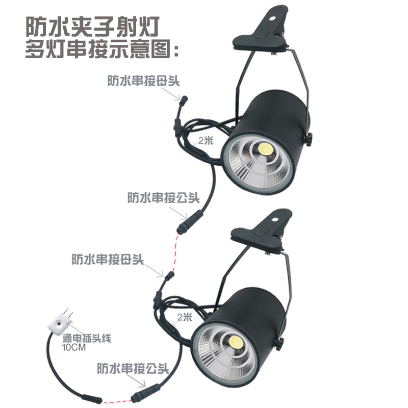 防水夹子射灯户外门头招牌免安装带插头可串联夜市摆摊夹子灯