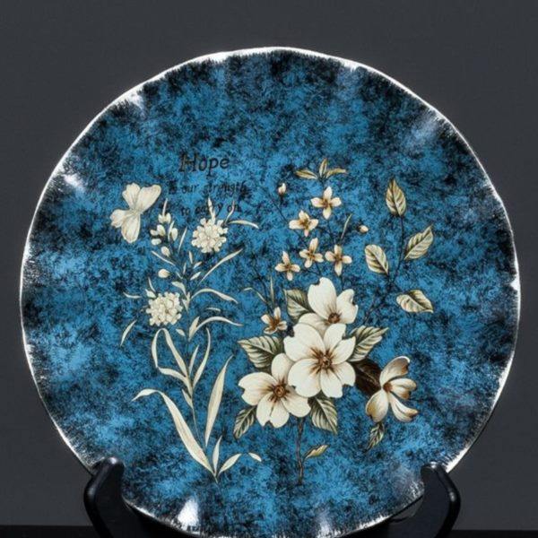 装饰盘摆件轻奢复古坐盘挂盘客厅电视柜酒柜玄关陶瓷盘子送木支架,家居饰品,花瓶,淘宝优惠券,粉丝福利购,淘宝优惠卷