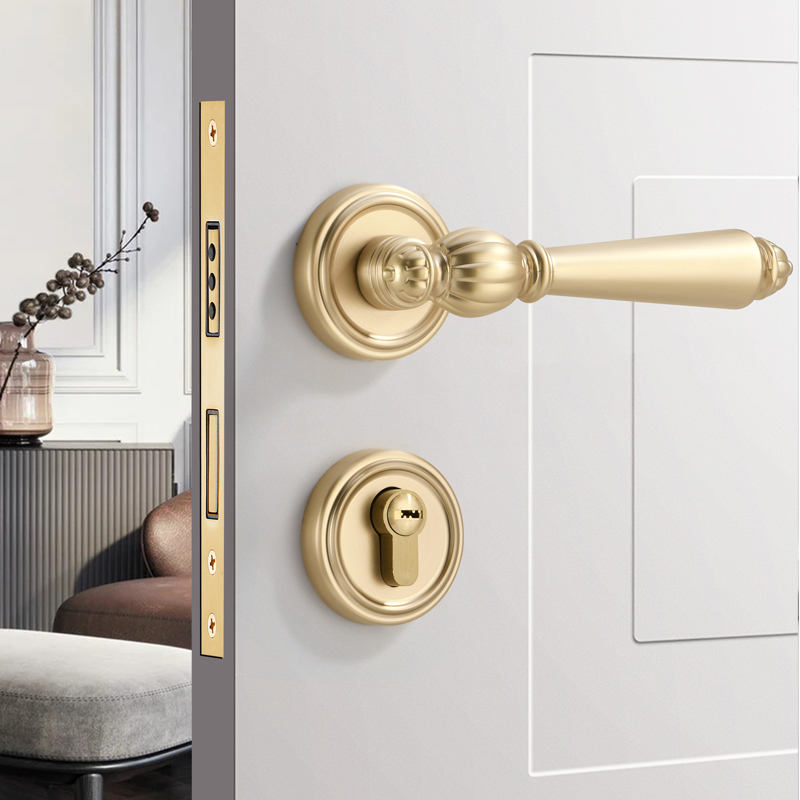 法式轻奢欧式卧室分体磁吸静音房间木门锁亚光金色家用门把手门锁