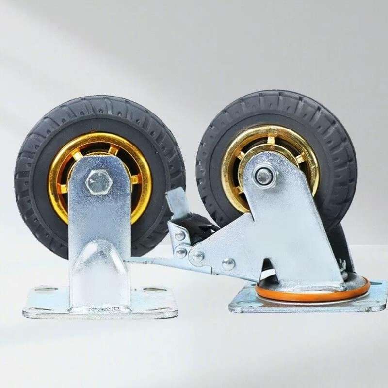 万尊橡胶脚轮工业重型推车轮子5寸2定向轮+2刹车轮平板车脚轮