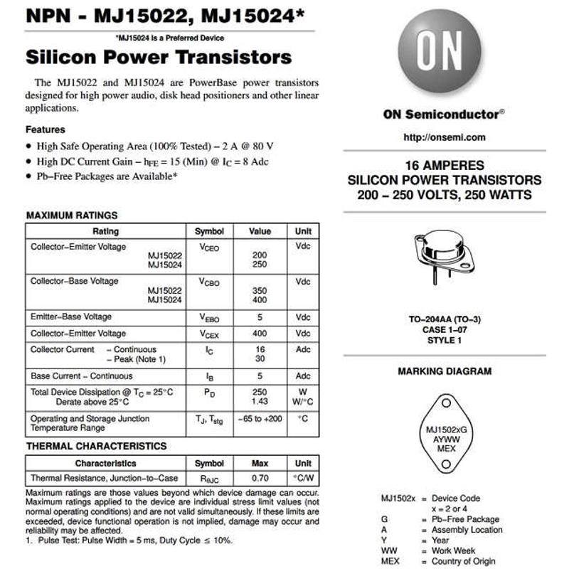 ON金封管王 MJ15024 MJ15025 HiFi后级金封音频对管供应精密配对