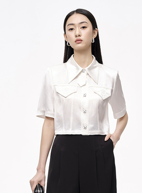 【时菲菲】商场同款夏季截断式箱型短袖衬衫N044A42043