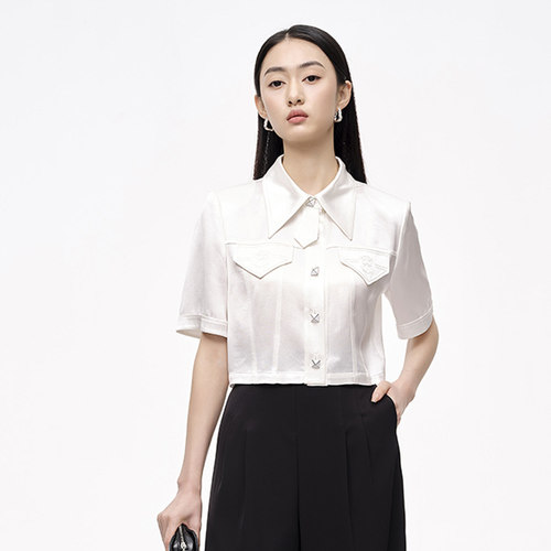 【时菲菲】商场同款夏季截断式箱型短袖衬衫N044A42043