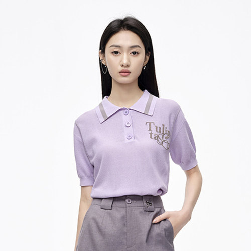 【时菲菲】商场同款夏季复古撞色边POLO针织衫NDY5A42252