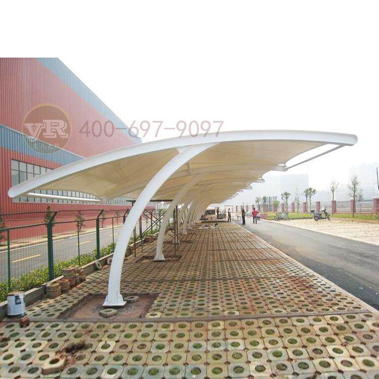 物流园H型钢膜结构停车棚材料加工户外张拉膜遮阳景观车棚钢梁