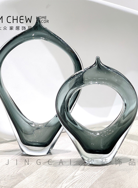 轻奢极简现代灰色镂空大号客厅摆件玄关样板间样L品屋展示中心客