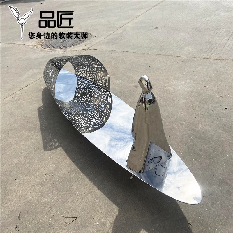 轻奢不锈钢金属小船雕o塑酒店户外园林水池景观抽象艺术摆件装饰