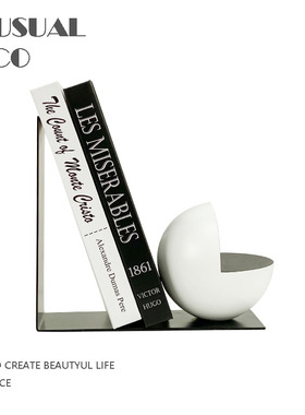 现代简约欧式几何创意金属书档书架摆件样板房售楼处W书房软装饰