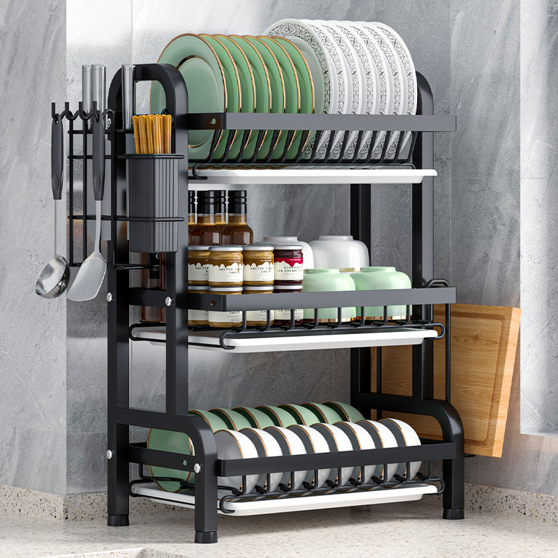 厨房置物架碗碟碗盘收纳架沥水架家用多功能放碗架碗W筷收纳盒碗