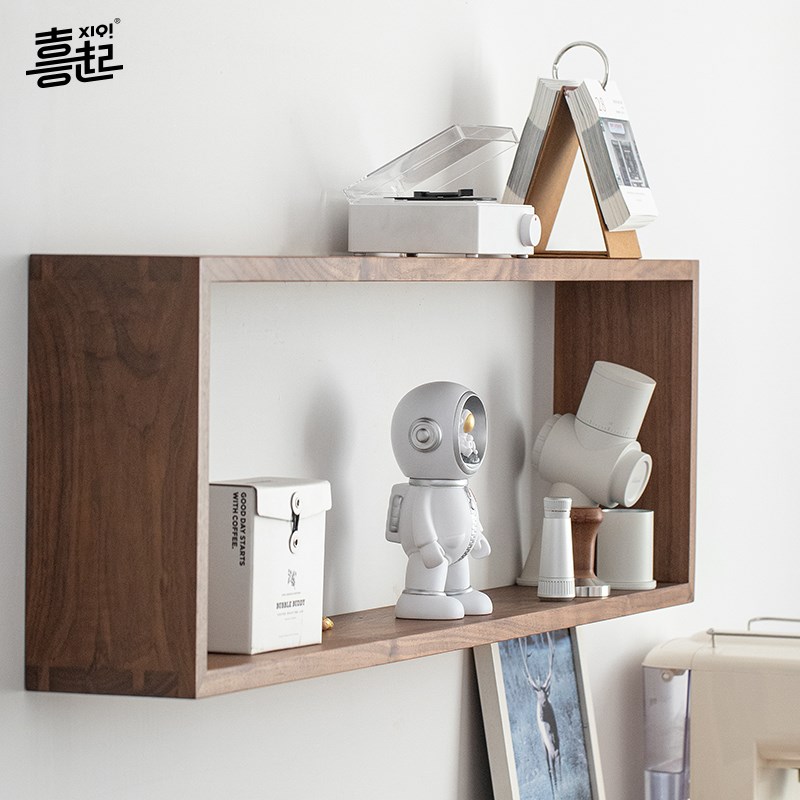 黑胡桃实木壁挂置物架p 茶室挂墙上摆件器皿茶具收纳架格子陈列架