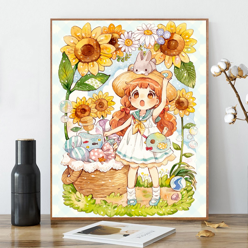 卡通可爱女孩点贴钻十字绣2021新款小幅简单钻石画卧室儿童房满钻