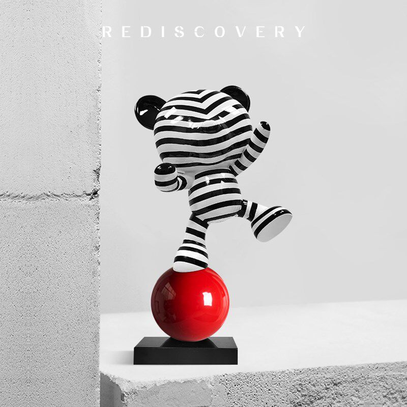 电镀银条纹熊卡通摆件杂技熊客厅样板房间电视柜橱窗创意装饰品,家居饰品,装饰摆件,淘宝优惠券,粉丝福利购,淘宝优惠卷