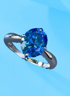 珠宝新款仿真皇家p蓝8*10椭圆戒指女S925银简约指环订婚戒指