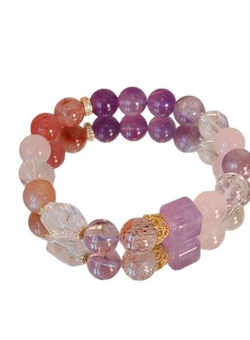 【多宝】天然紫水晶o白水晶手链高级感彩发晶水晶手串九紫离火运