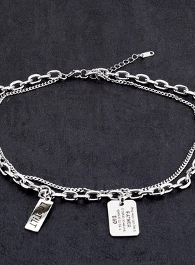 钛钢项链 女2022n新款潮牌百搭锁骨项链男士ins嘻哈复古颈链配饰