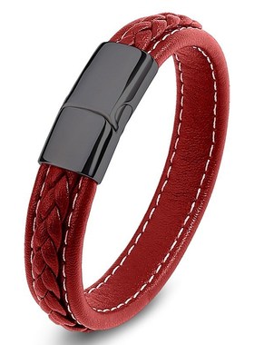 跨境热销不d锈钢手镯男士商务风亚马逊饰品蓝黑相间皮超纤皮手饰