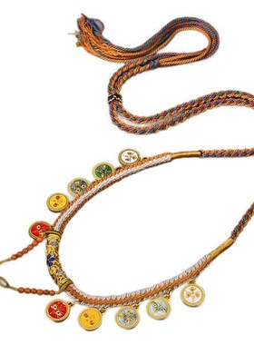 新款藏式手搓棉男女项链绳天珠手绘唐卡J五路财神编织绳复古毛衣