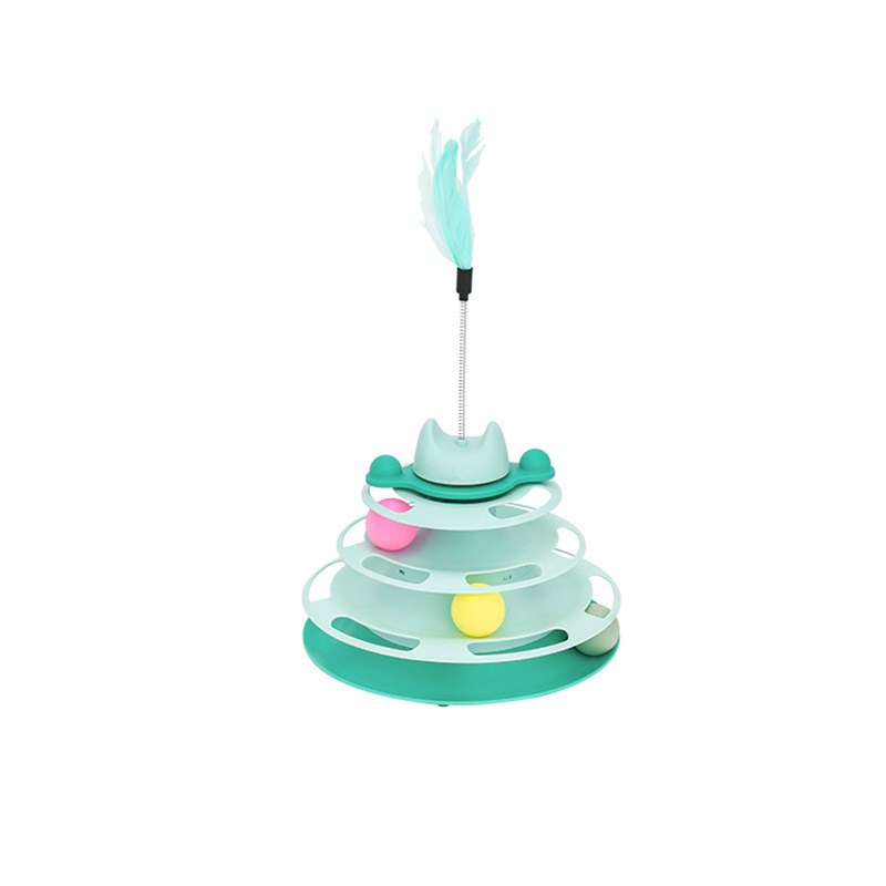 新款宠物逗猫四层轨道o猫转盘带羽毛可拆卸猫玩具自嗨猫转盘逗猫