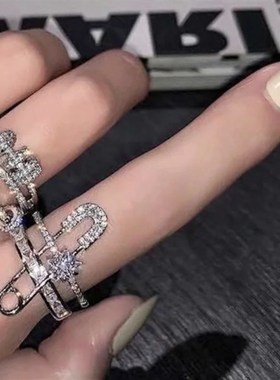 别针戒指女ins潮简约J食指戒指情侣指环