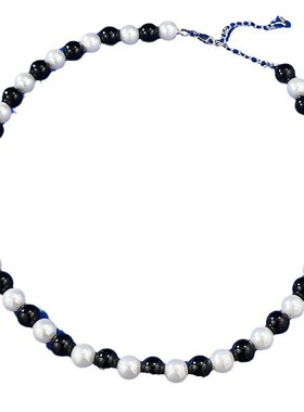珠宝 强光正圆大颗8mm珍珠黑玛瑙复H古项链法式锁骨链40+5cm
