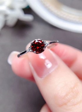 仿红色宝石 石榴石女戒指r镀S925银 开口设计ins简约风时尚百搭