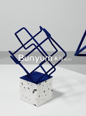 现代轻奢客厅创意抽n象几何摆件简约金属工艺品书房样板间摆设装