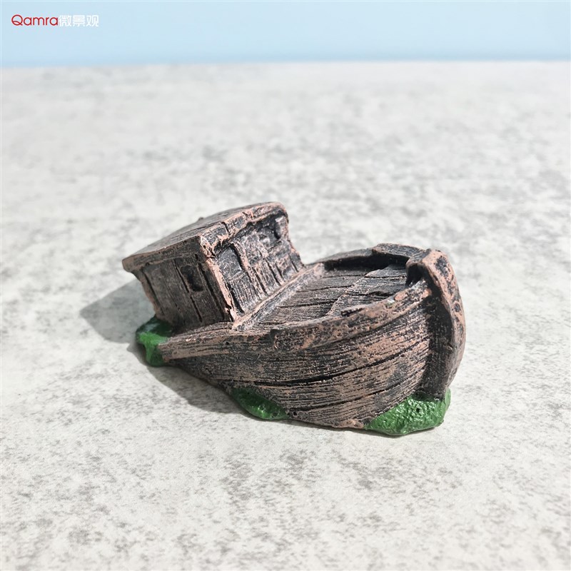 沉船鱼缸沉水f造景微景观树脂摆件海底小破船断船多肉花盆趣味装