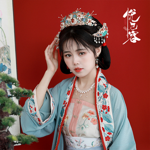 悦己容[花间梦蝶]古风头饰景泰蓝仿点翠明制新娘汉服头饰发冠套装