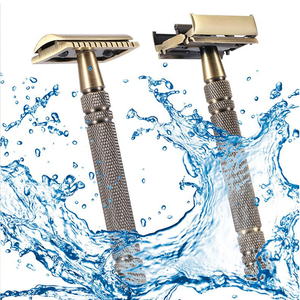 老式手动剃须刀 网格手防滑柄双面刮胡刀黄铜材质爷爷剃须理容