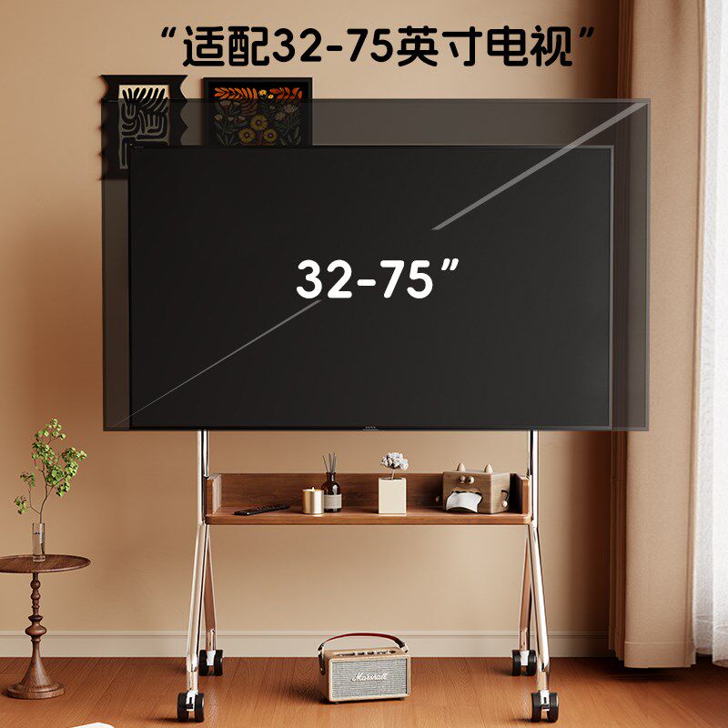 实木可移动电视机落地支架小户型立式带轮推车55/65/75寸通用挂架