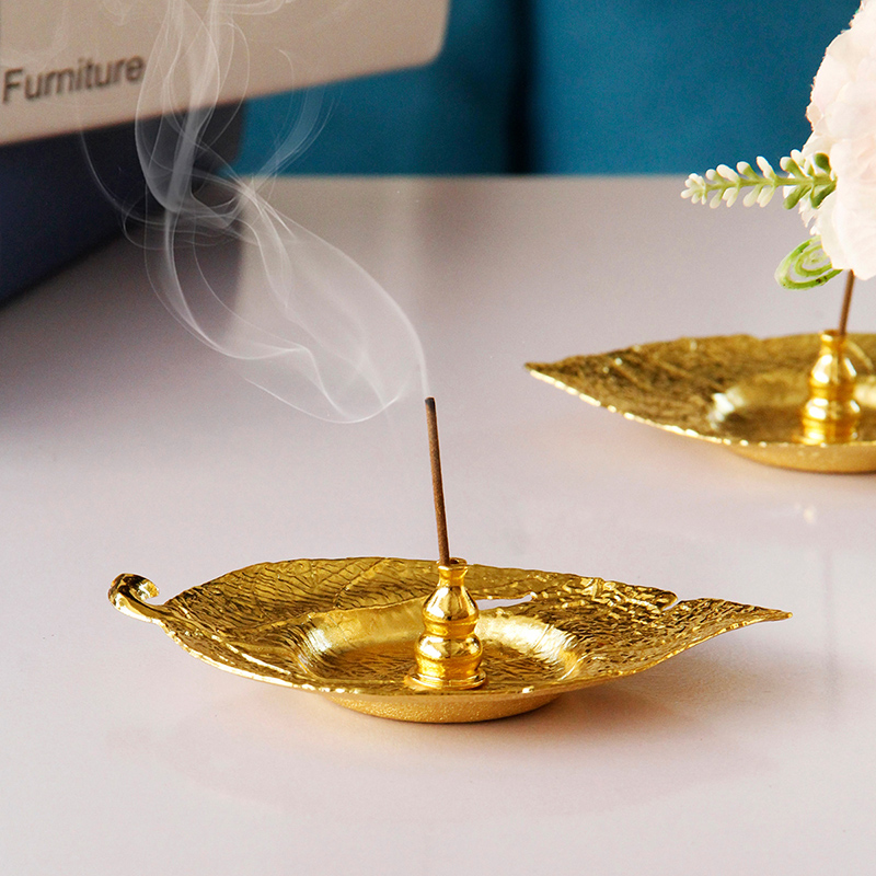 中东阿拉伯香炉金叶手持香插金色金E属香座简约轻奢桌面家居装饰