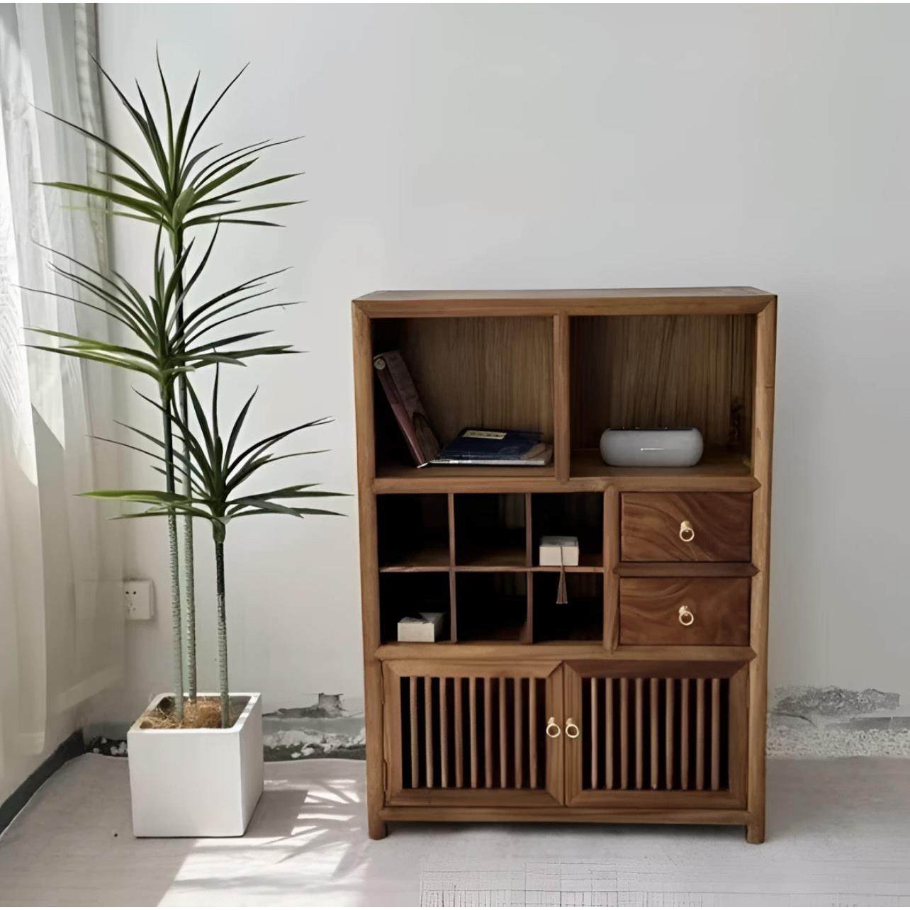 胡桃木落地式实木展示架小型多宝阁博古架茶杯茶具置物架收纳柜