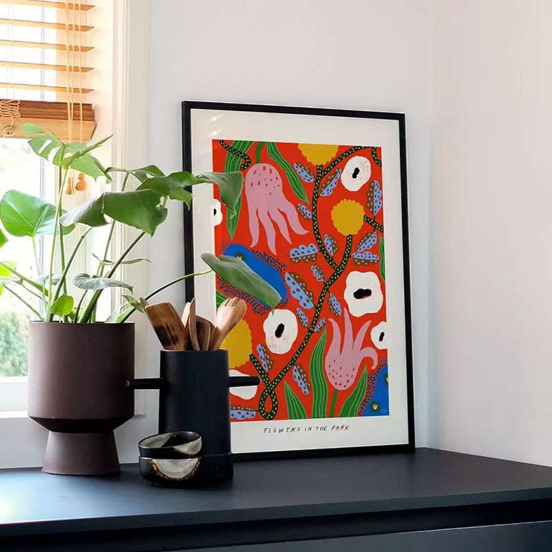 瑞典ins简约抽象几何花卉装饰画小清新植物版画客厅卧室餐厅刮花图片