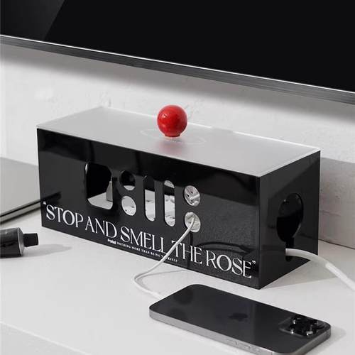 Easygood北欧亚克力插线板收纳盒桌面插排防尘装饰盒电线理线盒