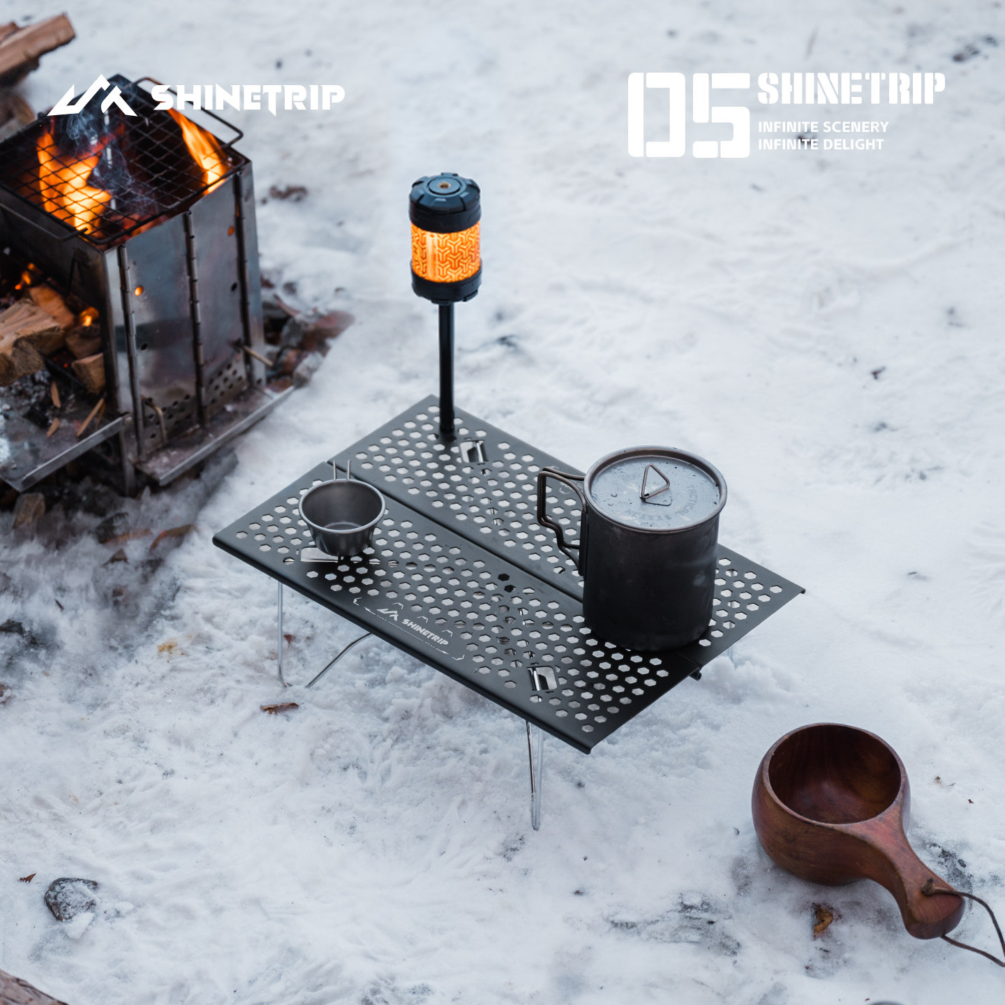 ShineTrip山趣折叠桌铝合金轻量化户外露营桌徒步登山便携式桌子