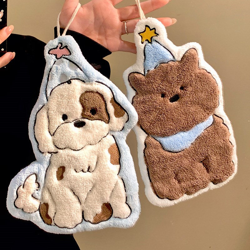 可爱卡通c挂式擦手巾珊瑚绒超强吸水加厚毛巾家用化妆室搽抹布厨