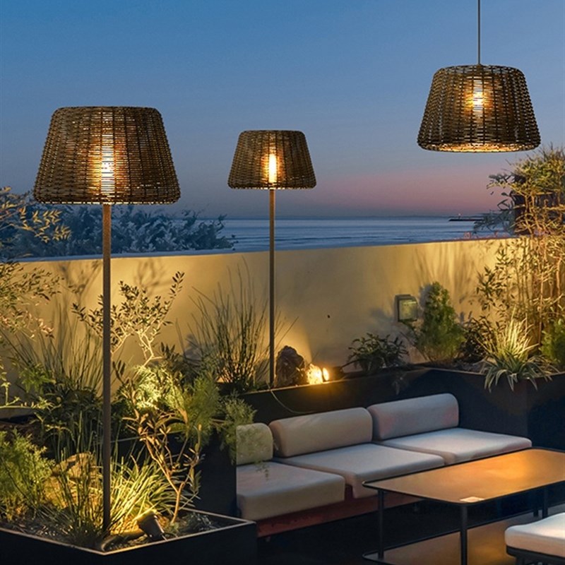 户外落地灯太阳能灯庭院灯u草坪灯中式竹编吊灯藤编灯花园灯装饰