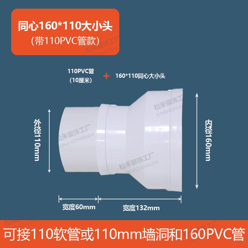 PVC变径圈160*110 160*75油烟机排烟管转接头排风管异径直接直通