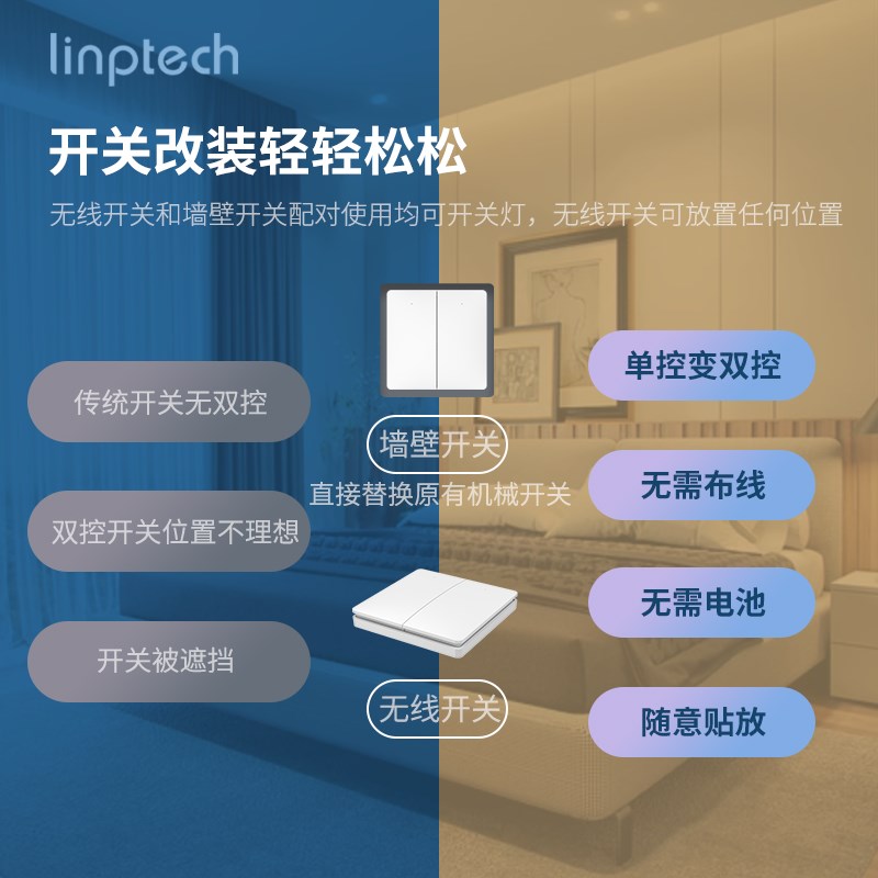 领普接入IO联动智能开关面板远程遥控无线双控免布线单火版